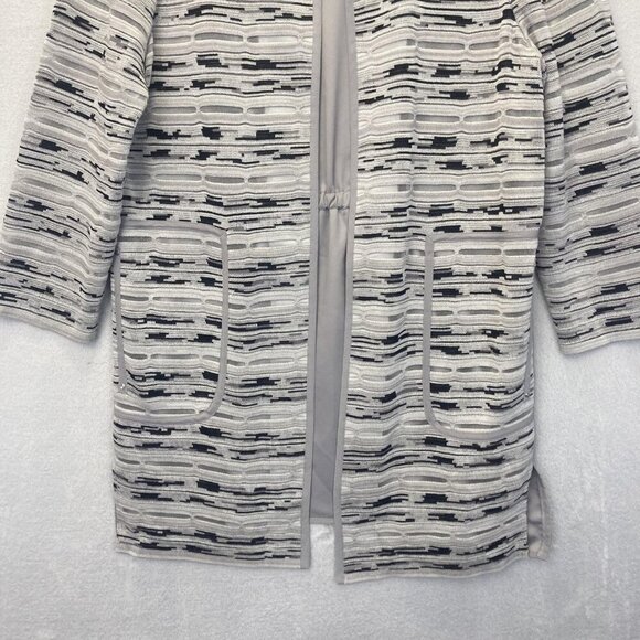 Ming Wang Knit Open Front Jacket Womens Small Gray Black Chiffon Back 3/4 Sleeve - Picture 7 of 16